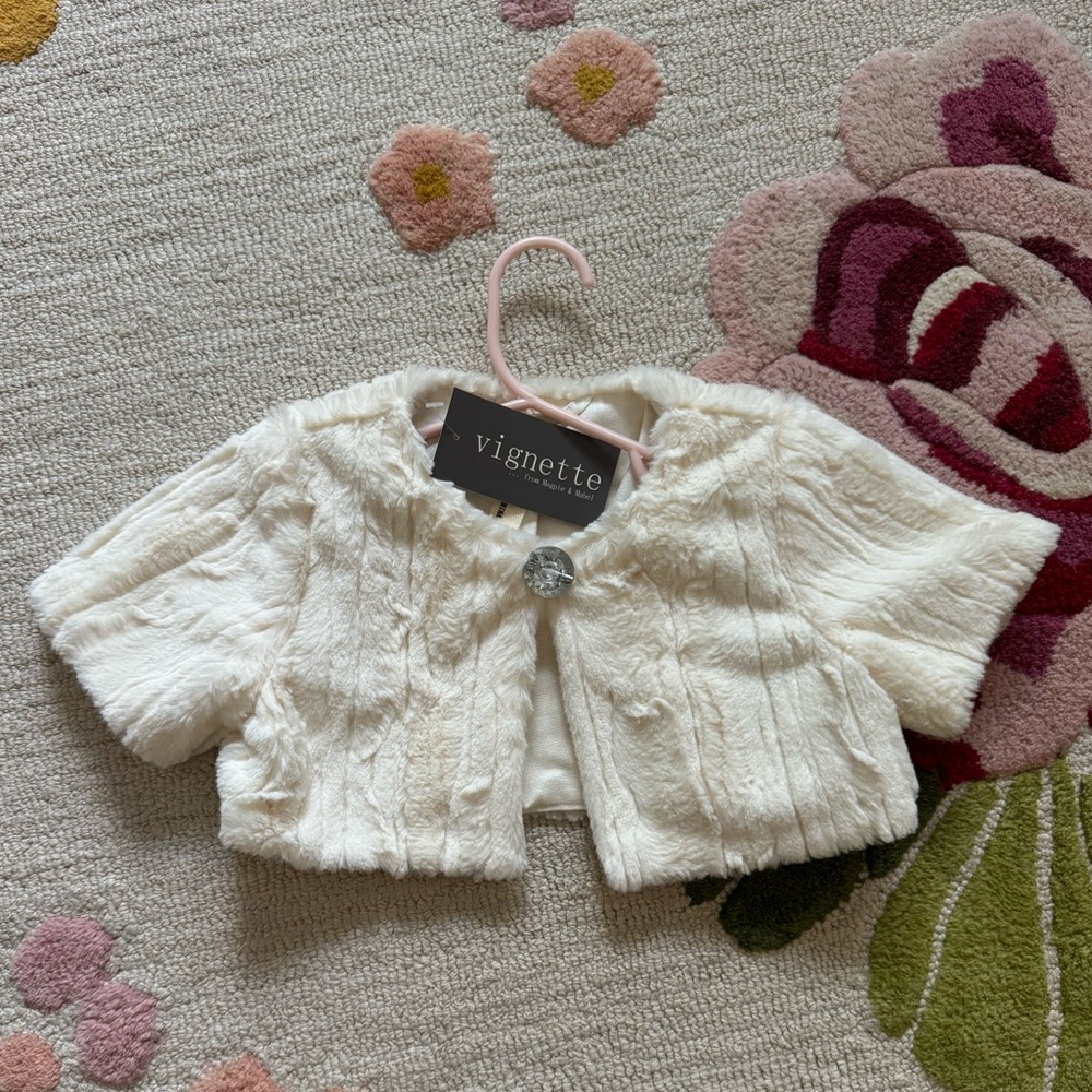 Brand New with Tags - white faux fur jacket size 4